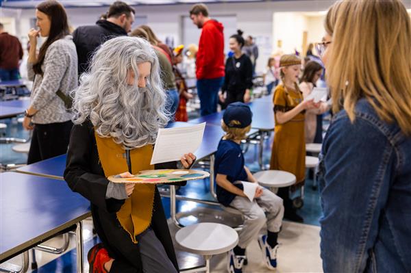Students in 3rd grade participating in the Wax Museum.